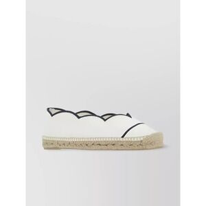 Castaner Womens‎ Canvas Scalloped Espadrille Flats Cream Navy Blue Square Toe 36